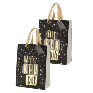 Set van 6x stuks papieren verjaardag giftbags/cadeau tasjes Happy Birthday zwart 17 x 23 x 9 cm