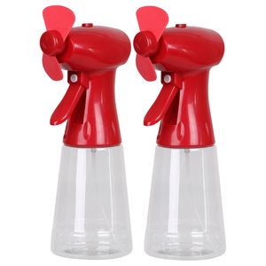 Ventilator/waterverstuiver voor in de hand - 2x - rood - verkoeling - 350 ml