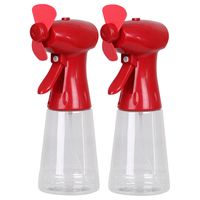 Ventilator/waterverstuiver voor in de hand - 2x - rood - verkoeling - 350 ml - thumbnail