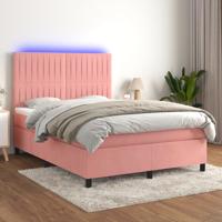 Boxspring met matras en LED fluweel roze 140x200 cm