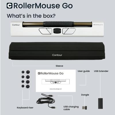 Contour Design RollerMouse Go + RollerMouse Go Dock Set met muis en muismat Bluetooth Zwart, Wit 5 Toetsen 600 dpi, 800 dpi, 1000 dpi, 1200 dpi, 1600 dpi, 2000