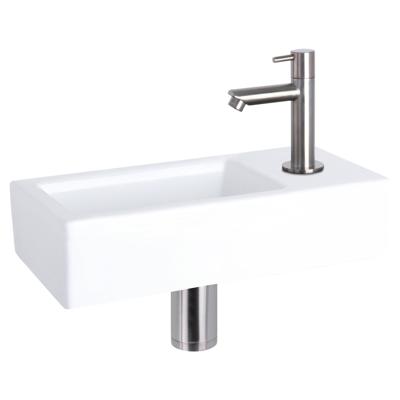 Differnz Ravo fonteinset keramiek - kraan recht - 38.5 x 18.5 x 9 cm - mat chroom