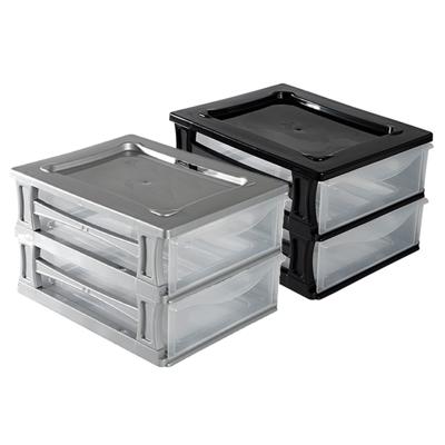 2x een Ladeblokje met 2 grote lades - grijs en zwart - L26 x B35 x H20 cm - kunststof