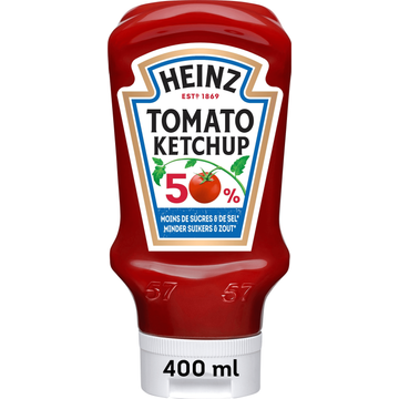 Heinz Tomato Ketchup 50% Minder Suikers en Zout 400 ml bij Jumbo