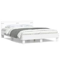 Bedframe met hoofdbord bewerkt hout wit 140x190 cm