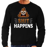 Funny emoticon sweater Shit happens zwart heren