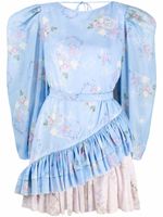 Ulyana Sergeenko robe courte bicolore à fleurs - Bleu