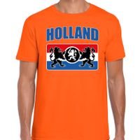 Oranje t-shirt Holland met een Nederlands wapen Nederland supporter voor heren tijdens EK/ WK - thumbnail