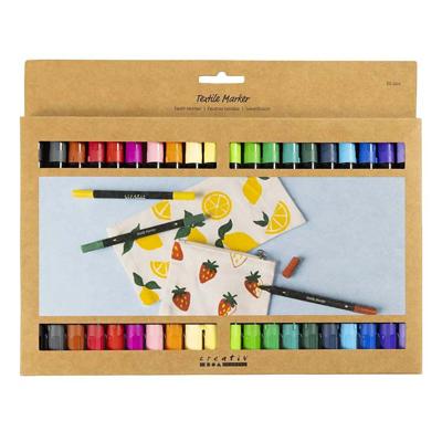 Creativ Company Dubbelzijdige textielstiften - basiskleuren, 20st.