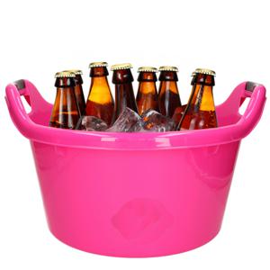 Bierflessen koelen emmer - 17L - roze - kunststof - 45x27 cm - Met 36x grote ijsblokken houders