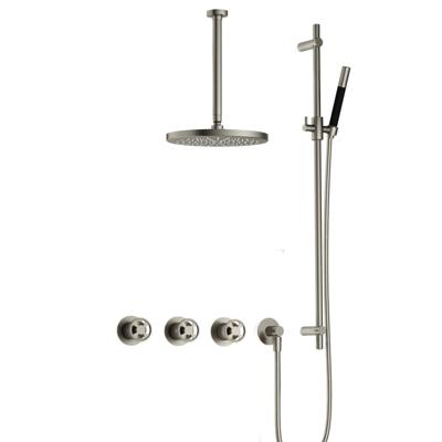 Hotbath Cobber - CW7067 - Inbouw Regendoucheset - Geborsteld Nikkel - 2 Stopkranen - Thermostatisch - Plafondbuis 30 cm - Hoofddouche 300 mm - Ronde Handdouche - Glijstang 900 mm - met M106 - Waterbesparend