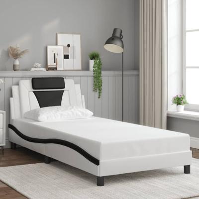 Bedframe met hoofdbord kunstleer zwart en wit 100x200 cm