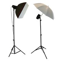 Complete fotostudio met softboxen, paraplu, statieven en lampen