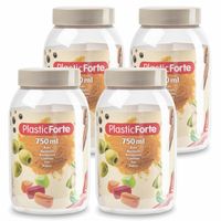 Voorraadpot/bewaarpot - 4x - 750 ml - kunststof - beige - B9 x H15 cm