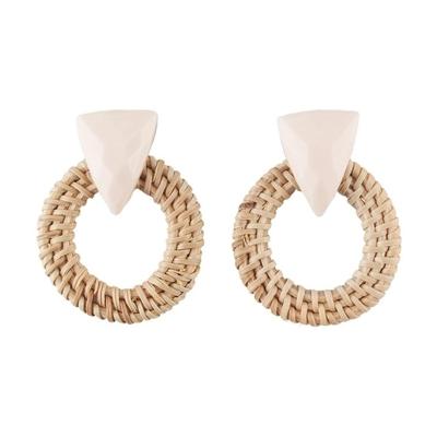 Rotan houten Vintage handgemaakte Dangle Oorbellen (wit 2)
