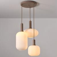 Hanglamp Iguazu Misto taupe - Taupe en gebroken wit - E27-fitting - IP20 voor binnen - Handgemaakt opaalglas - Drie vormen bollen
