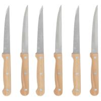 Gerimport Steakmessen / vleesmessen bestek - 6x stuks - 21 cm - houten handvat - scherpe messen