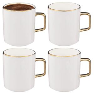 Koffiemokken Athena - 4x stuks - Keramiek - wit/goud - 350 ml - 8 x 9 cm