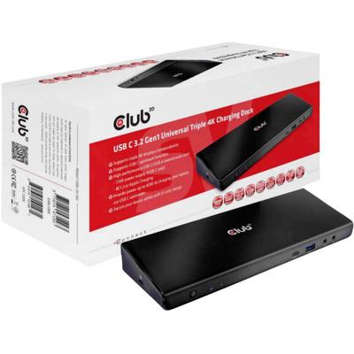 club3D USB-C™ 3.2 Gen1 Universal Triple 4K Charging Dock USB-C dockingstation Geschikt voor merk (dockingstation): Universeel Incl. laadfunctie