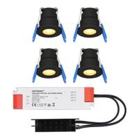Set van 4 Milano LED Mini Inbouwspots met trafo - 12 Volt 3 Watt 200 lumen - Plat 34mm - 2700K - IP65 waterdicht - Zwart