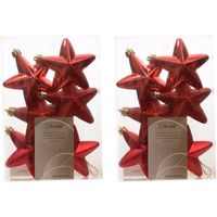 12x Kunststof sterren kerstballen glans/mat/glitter kerstrood 7 cm kerstboom versiering/decoratie   -