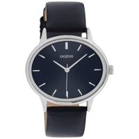 OOZOO C11051 Horloge Timepieces staal-leder zilverkleurig-donkerblauw 42 x 35 mm - thumbnail