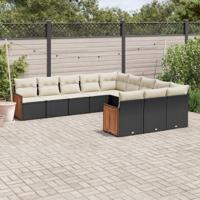 11-delige Loungeset met kussens poly rattan zwart