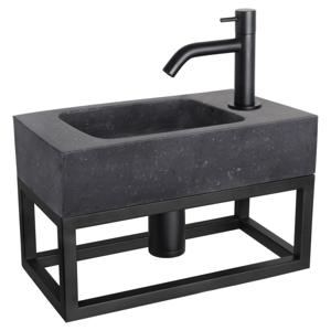Differnz fonteinset bombai black - natuursteen - kraan gebogen - met handdoekrek - 40 x 22 x 9 cm - mat zwart