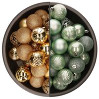 74x stuks kunststof kerstballen mix van mintgroen en goud 6 cm - thumbnail