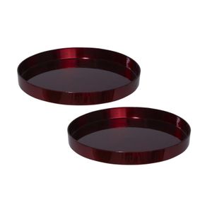 2x stuks ronde kunststof dienbladen/kaarsenplateaus rood D27 cm