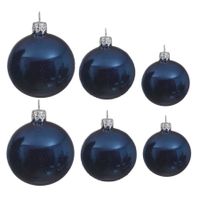 Glazen kerstballen pakket donkerblauw glans 16x stuks diverse maten - thumbnail