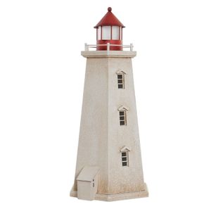 Maritieme decoraties beeldje Vuurtoren - Hout - 23 x 49 cm - wit/rood - met LED lampje