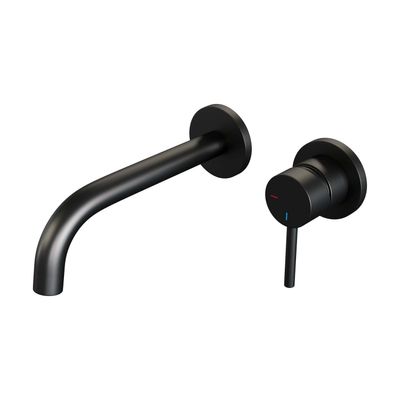 Inbouw Wastafelmengkraan Brauer Black Edition Coldstart Gebogen Uitloop Ronde Hendel Rechts Mat Zwart Met Rozetten