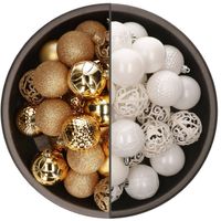 74x stuks kunststof kerstballen mix van goud en wit 6 cm - Kerstbal - thumbnail