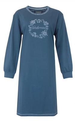 TTenderness tricot dames nachthemd lange mouw - Blue Flower - L - Blauw - L