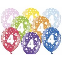 6x stuks verjaardag ballonnen 4 jaar thema met sterretjes - thumbnail