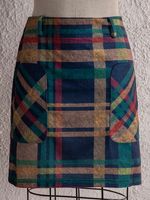 Blue Cotton-Blend Sweet Plaid A-Line Skirt