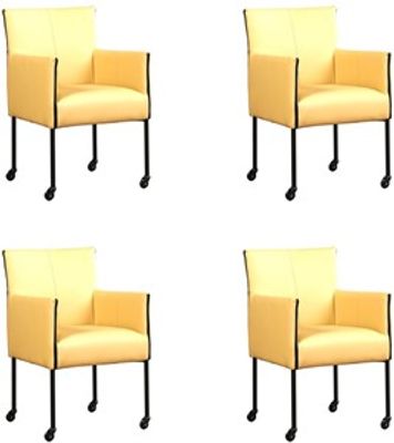 Set van 4 Gele leren moderne kuipstoel More - poot rond zwart met wiel - Toledo Leer Dessert (geel leer)
