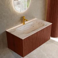 Badmeubel Mondiaz Kurve-Dlux | 90 cm | Meubelkleur Ruby | Wastafelkleur Nata | Solid surface | Wasbak midden spoelbak | 1 kraangat