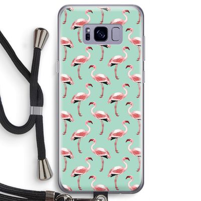 Flamingoprint groen: Samsung Galaxy S8 Transparant Hoesje met koord