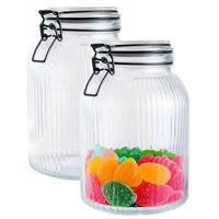 Alpina Voorraad/weck pot - 2x - transparant - geribbeld glas - 20 x 14 cm - 1,9 L Alpina Voorraad/weck pot - 2x - transparant - geribbeld glas - 20 x 14 cm - 1,9 L