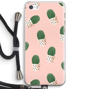 Cactusprint roze: iPhone 5 / 5S / SE Transparant Hoesje met koord