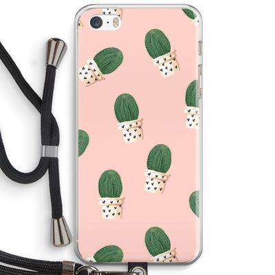 Cactusprint roze: iPhone 5 / 5S / SE Transparant Hoesje met koord