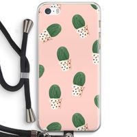 Cactusprint roze: iPhone 5 / 5S / SE Transparant Hoesje met koord