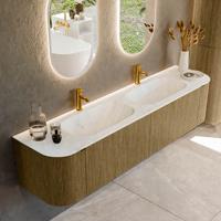 Badmeubel Mondiaz Kurve-Dlux | 190 cm cm | Meubelkleur Dusk | Wastafelkleur Opalo | Solid surface | Wasbak beiden zijden spoelbak | 2 kraangaten