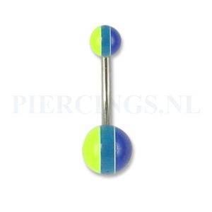 Navelpiercing acryl geel blauw gestreept L 12 mm