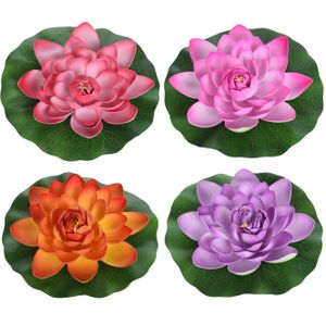 4x Gekleurde drijvende kunst waterlelie bloemen 26 cm