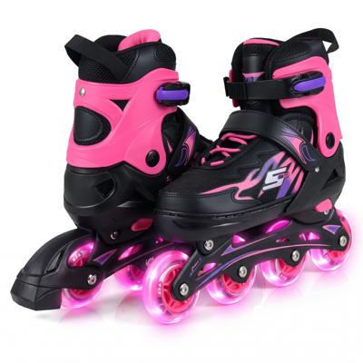 Inlineskates voor Kinderen van 5-7/7-9/9-14 Jaar 4-Voudig Verstelbare Lichtgevende Rolschaatsen met 4 Verlichte Wielen en Veiligheidsvoorzieningen voor Peuters en Beginners-Roze-M