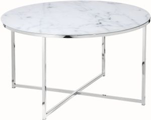 Artistiq Salontafel 'Roel', 80cm, Marmerlook, kleur Wit /Chroom