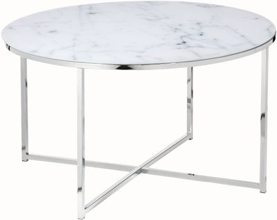 Artistiq Salontafel 'Roel', 80cm, Marmerlook, kleur Wit /Chroom